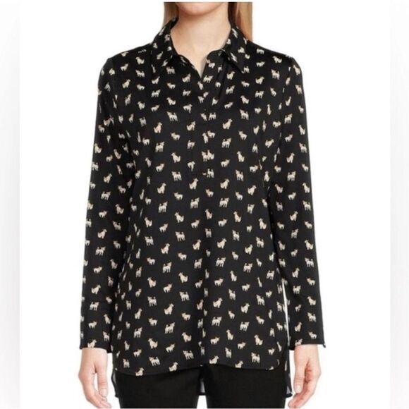 Jude Connally Hadley Tunic Sz Medium Jack Russel Terrier Dog Print Black & White - Picture 1 of 13